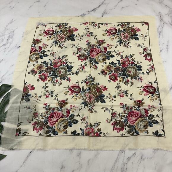 Club 7 Echo Vintage 90s Wool Scarf Cream Pink Floral Square Cottage - Picture 4 of 5